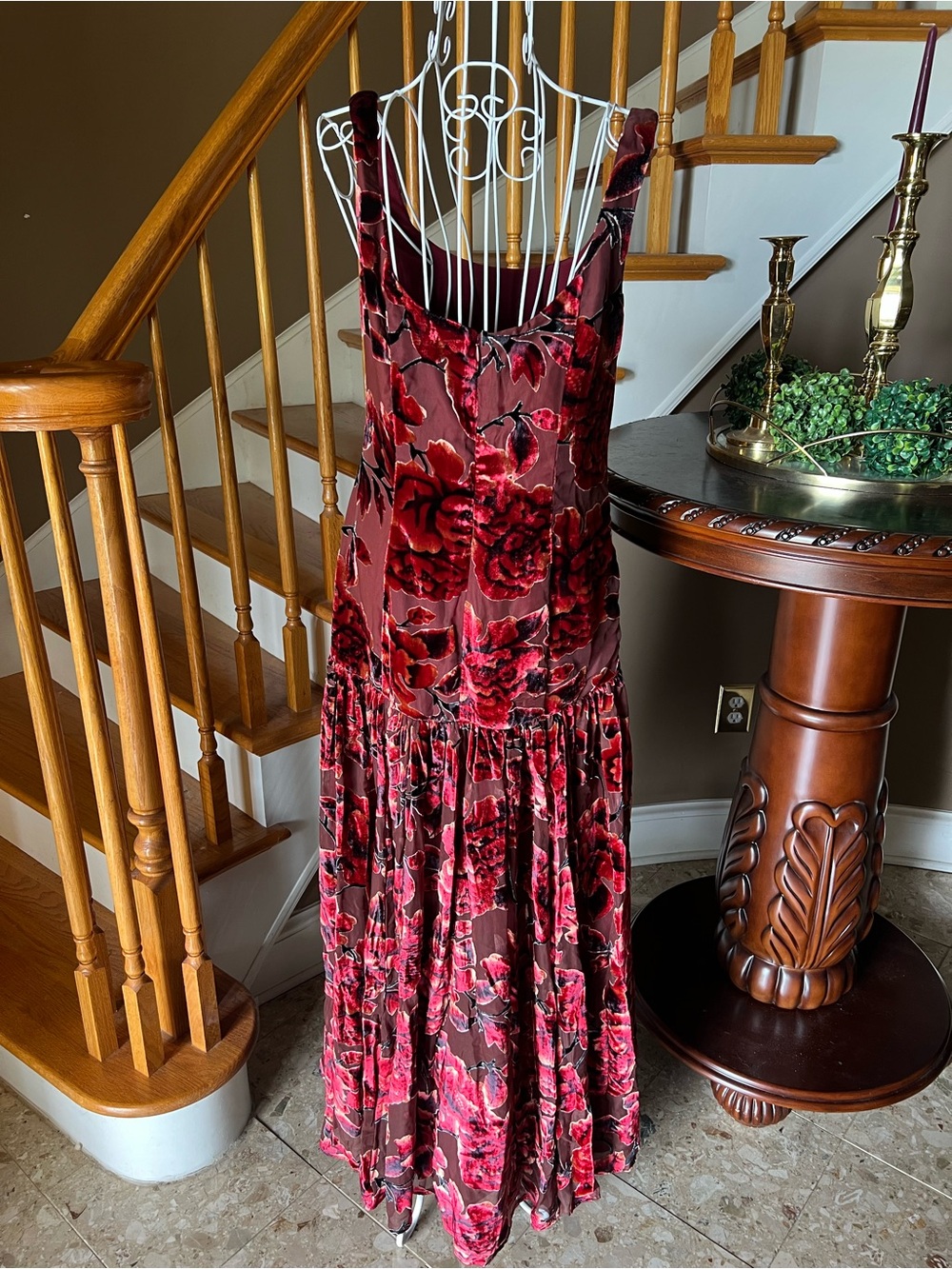 Hutch The Ridge Burgundy Velvet Maxi Dress Drop Waist Wedding Cocktail Sz 6 - Picture 6 of 13
